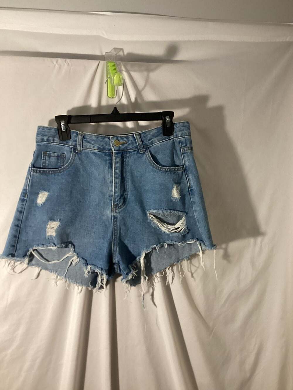 SHEIN Women's Distressed Denim Jean Shorts with Raw Hem, Size Large